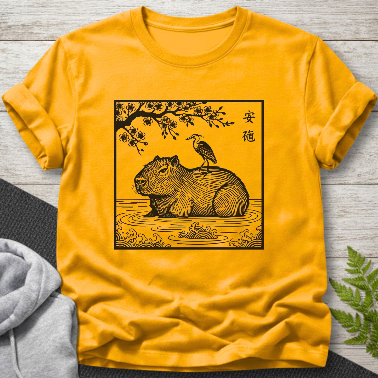 Serene Capybara Japanese Woodblock T-Shirt