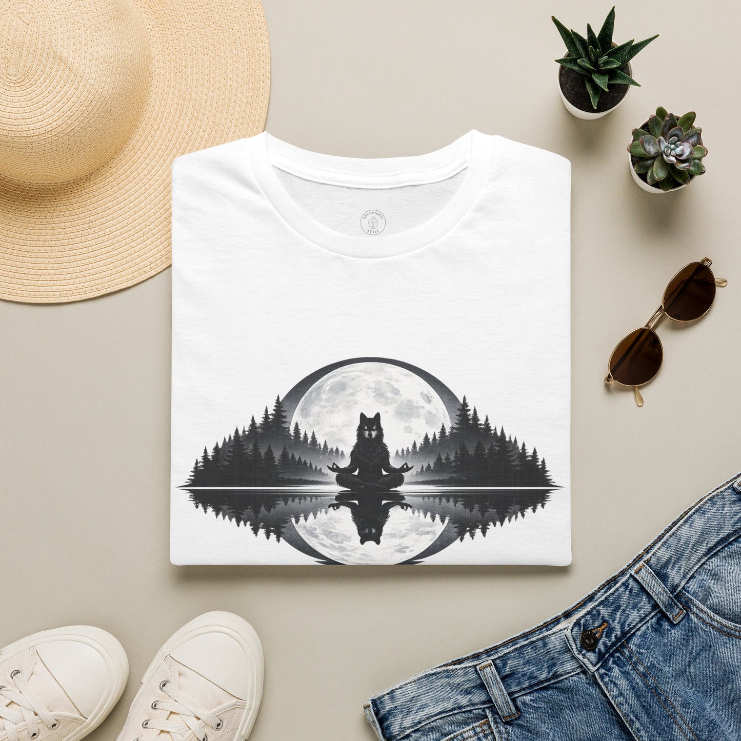 Moonlit Wolf Meditation T-Shirt