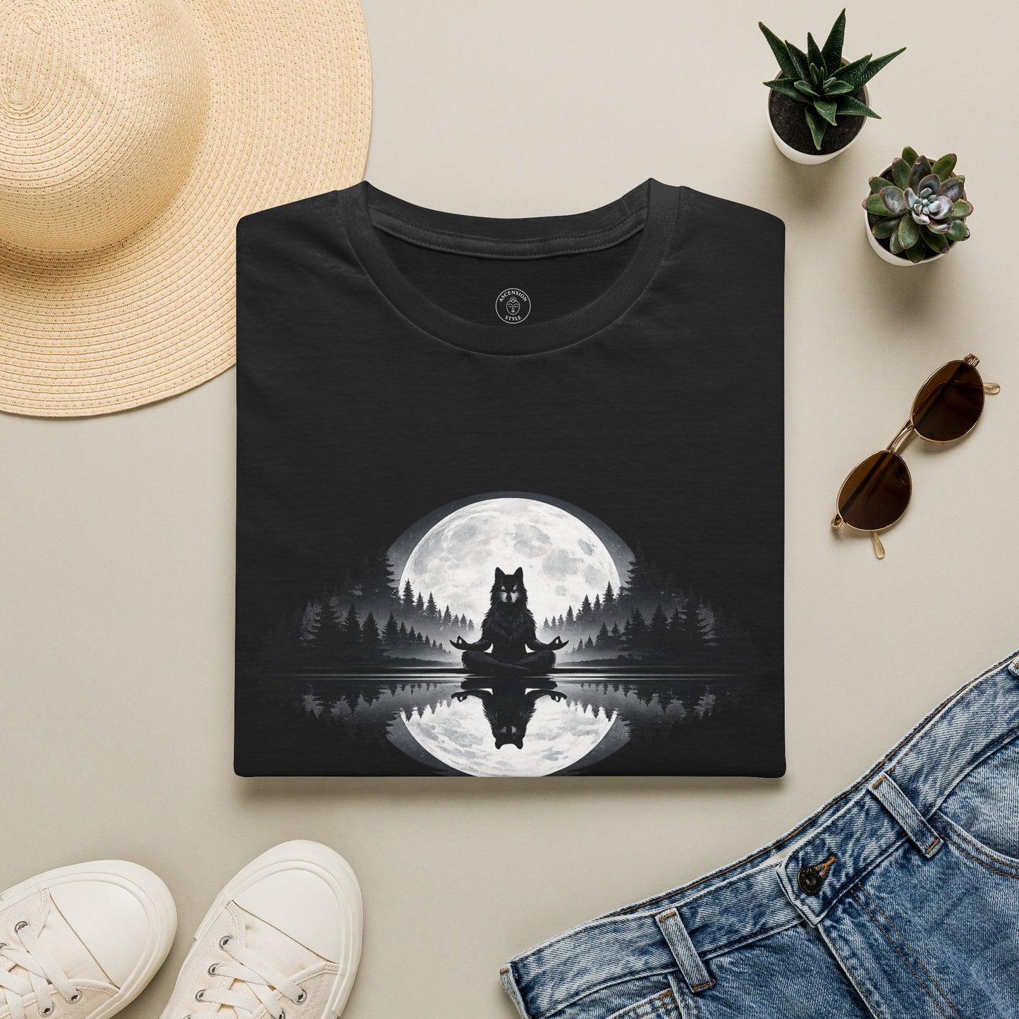 Moonlit Wolf Meditation T-Shirt