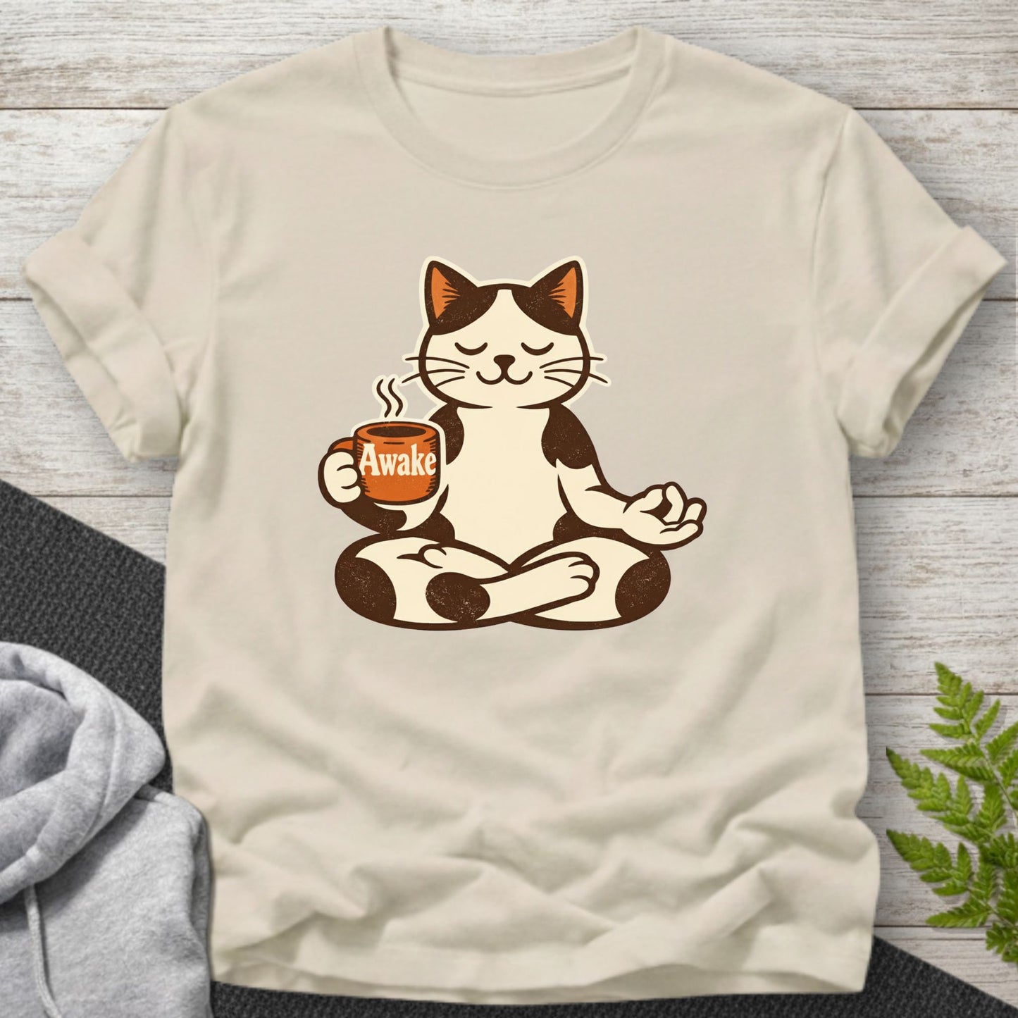 Awake Meditating Cat Coffee T-Shirt