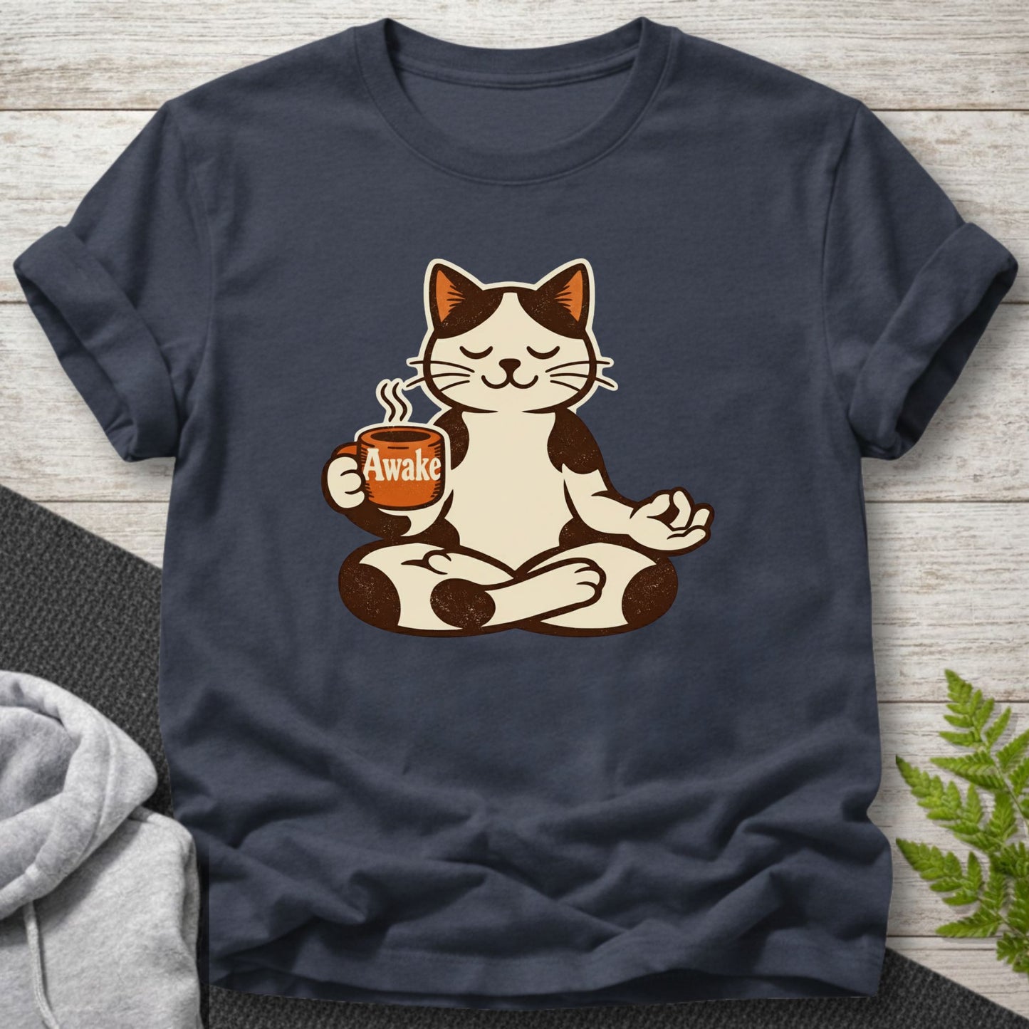 Awake Meditating Cat Coffee T-Shirt