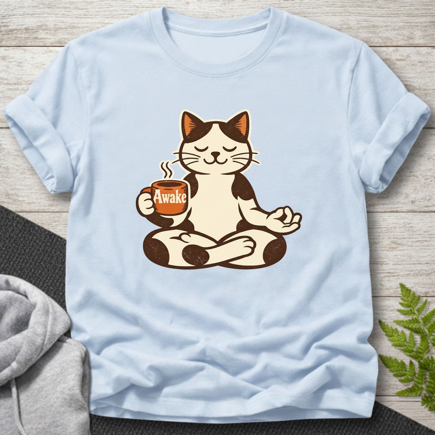 Awake Meditating Cat Coffee T-Shirt