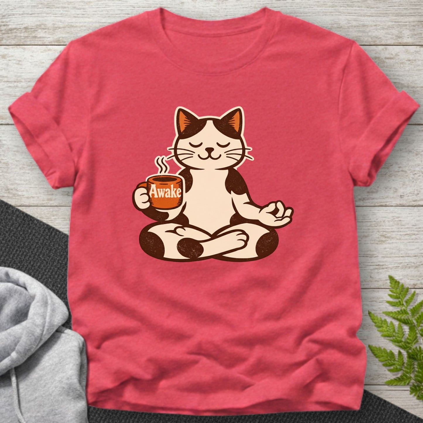 Awake Meditating Cat Coffee T-Shirt