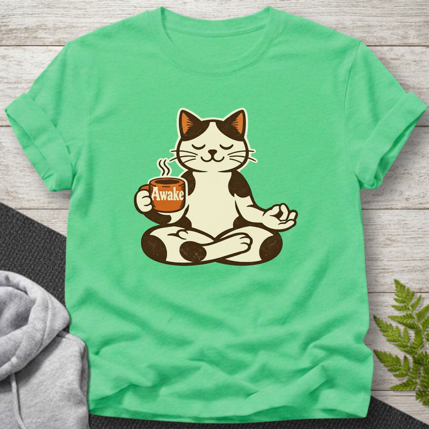Awake Meditating Cat Coffee T-Shirt