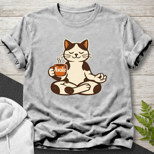 Awake Meditating Cat Coffee T-Shirt