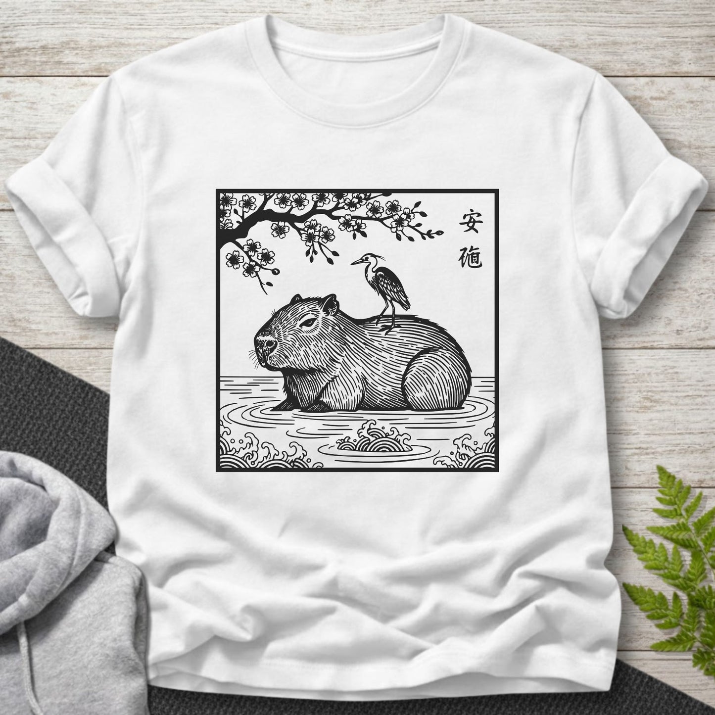Serene Capybara Japanese Woodblock T-Shirt