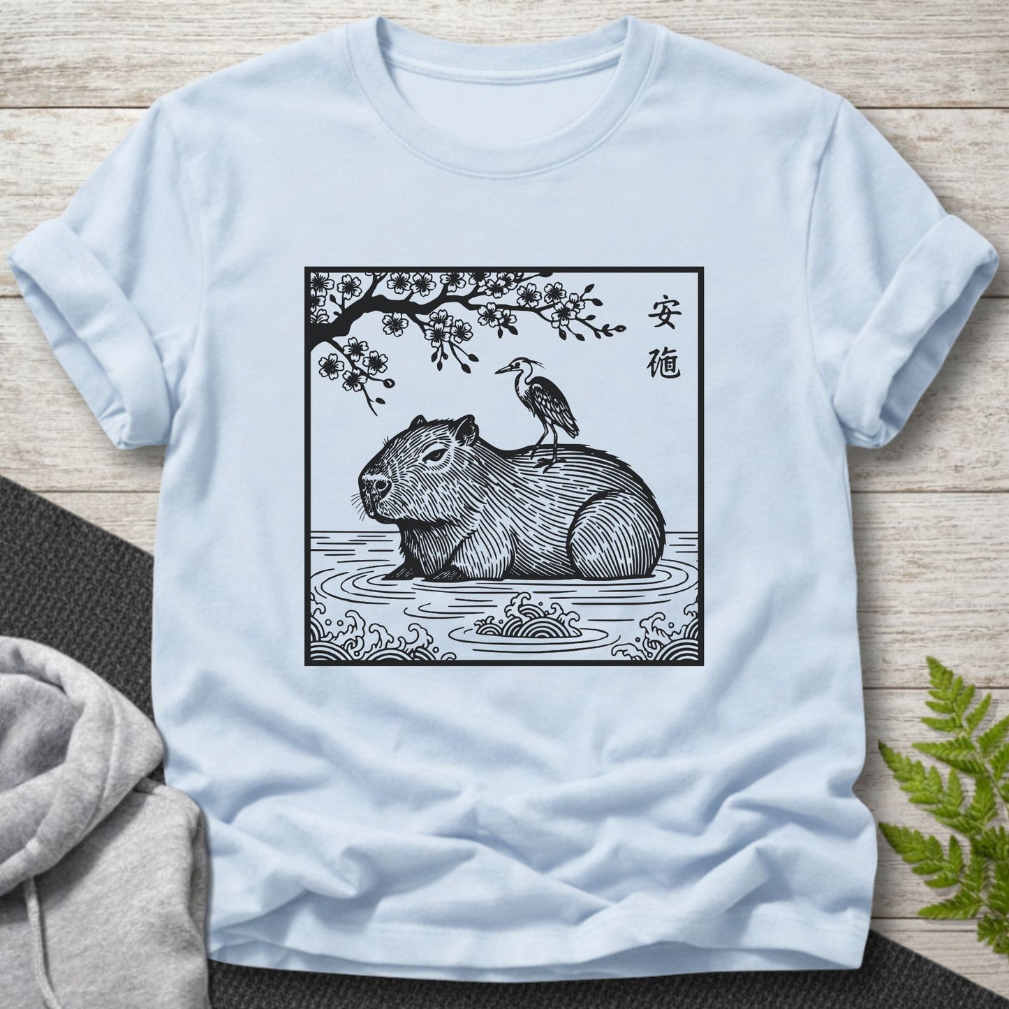 Serene Capybara Japanese Woodblock T-Shirt