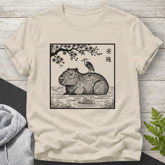 Serene Capybara Japanese Woodblock T-Shirt