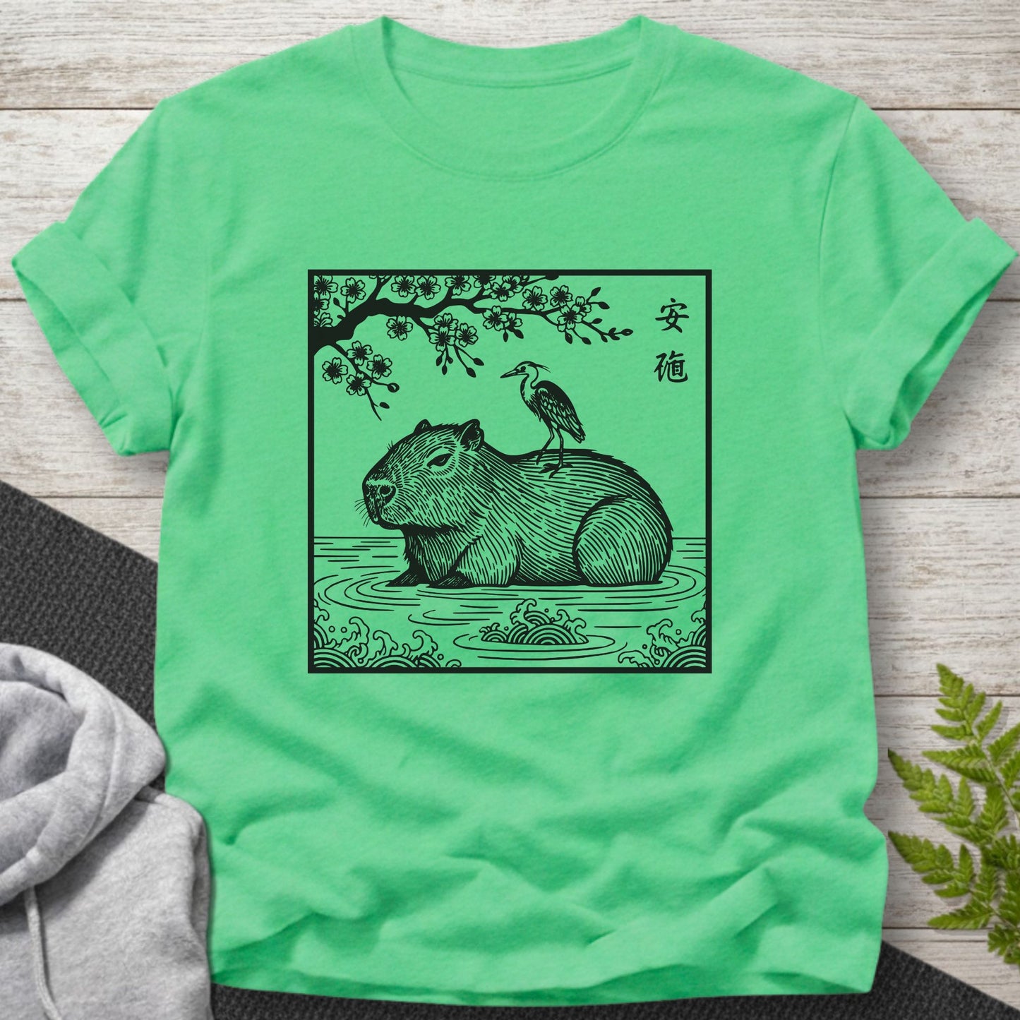 Serene Capybara Japanese Woodblock T-Shirt