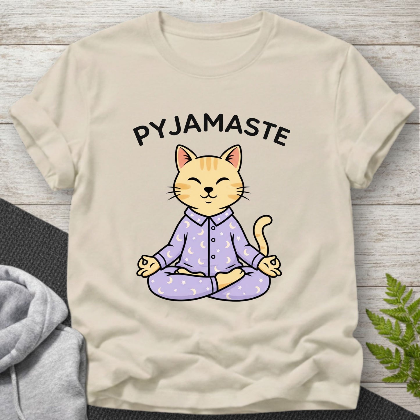 Pyjamaste – Cute Meditating Cat T-Shirt