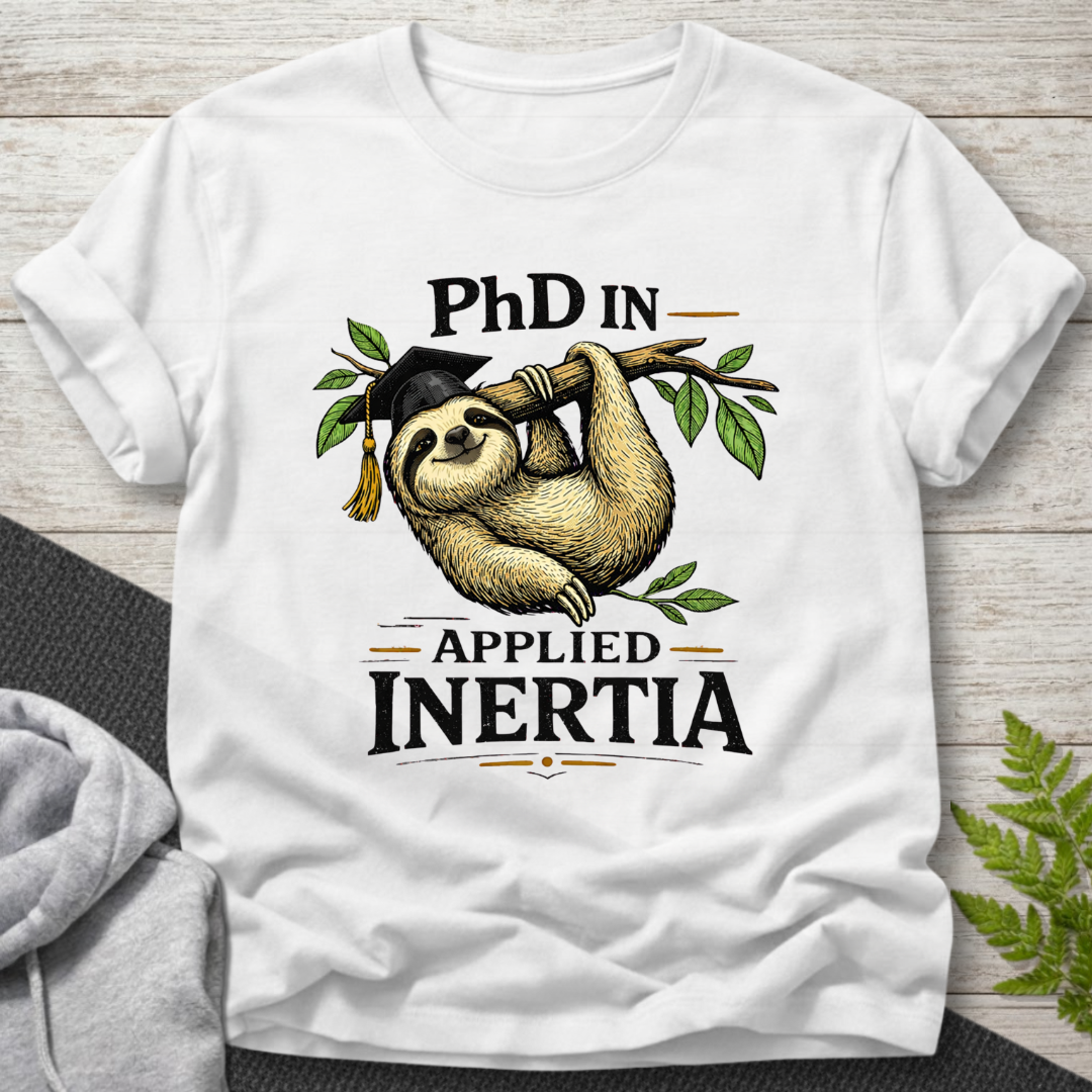 PhD in Applied Inertia – Sloth T-Shirt