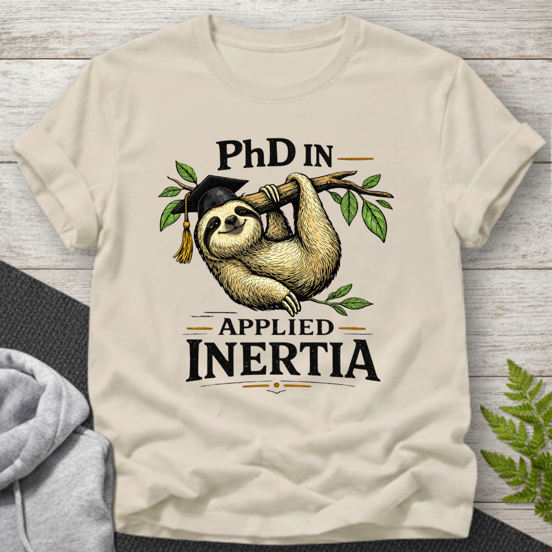 PhD in Applied Inertia – Sloth T-Shirt