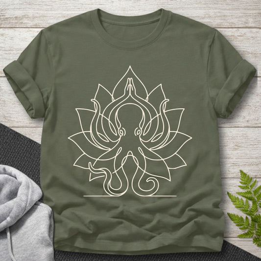 Meditating Octopus Line Art – Yoga T-Shirt