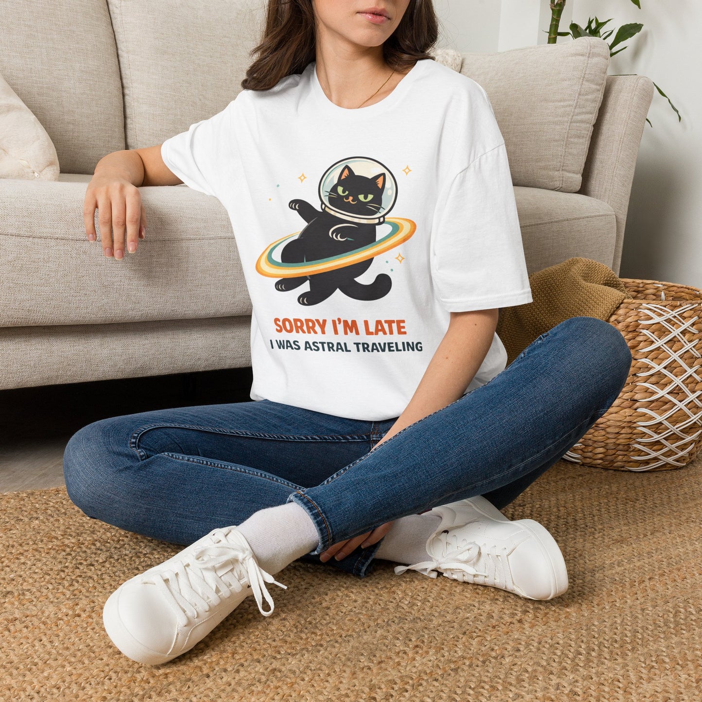 Sorry I'm Late, Astral Traveling Cat T-Shirt