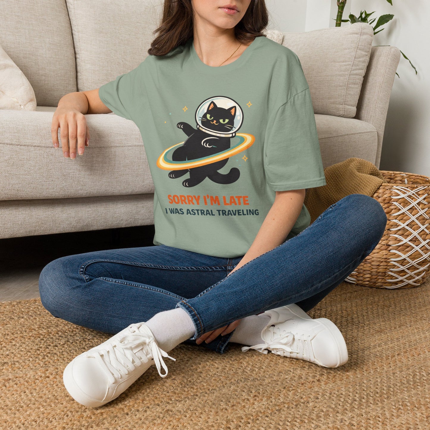 Sorry I'm Late, Astral Traveling Cat T-Shirt